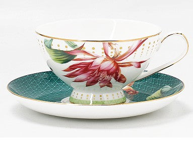 Lotus Flower Bone China Porcelain Tea Cup Set, Elegant Ceramic Coffee Cups, Beautiful British Tea Cups, Traditional English Tea Cups and Saucers-artworkcanvas