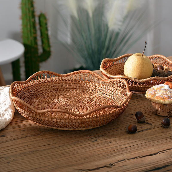 Woven Rattan Basket, Fruit Storage Basket, Woven Round Storage Basket, Storage Baskets for Kitchen-artworkcanvas