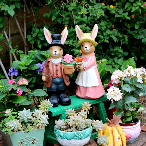 Garden Animal Sculpture Rabbit Statues, Garden Decor Ideas, Animal Statue for Garden Ornament, Villa Courtyard Decor, Outdoor Garden Decoration-artworkcanvas