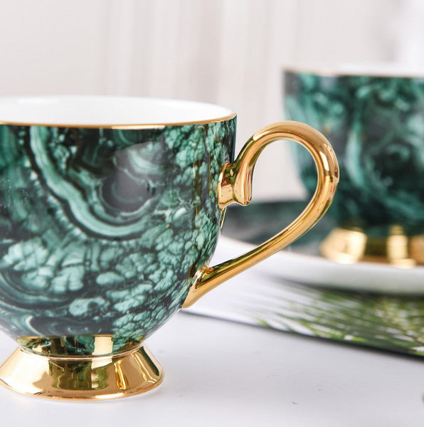 Beautiful British Green Tea Cups, Unique Porcelain Cup and Saucer, Royal Ceramic Coffee Cups, Creative Bone China Porcelain Tea Cup Set-artworkcanvas