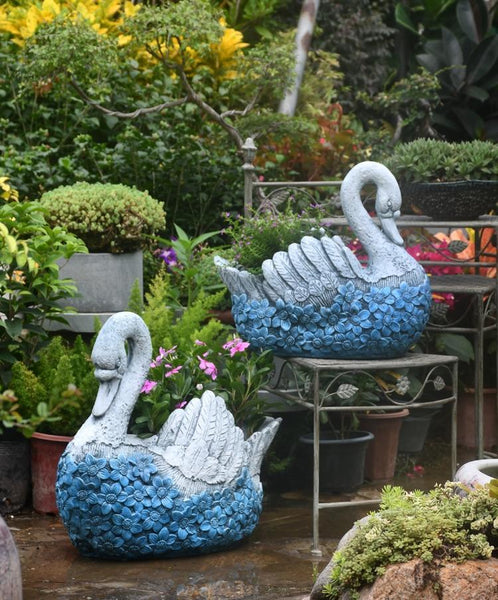 Large Swan Statue for Garden, Swan Flower Pot, Animal Statue for Garden Courtyard Ornament, Villa Outdoor Decor Gardening Ideas-artworkcanvas