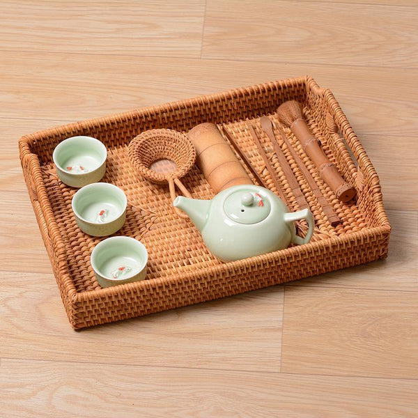 Rattan Bread Plate with Handle, Storage Baskets for Kitchen, Woven Storage Basket, Fruit Plate for Kitchen, Storage Baksets for Shelves-artworkcanvas