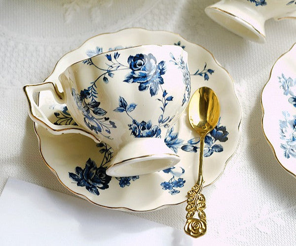 Elegant Vintage Ceramic Coffee Cups for Afternoon Tea, Royal Ceramic Cups, French Style China Porcelain Tea Cup Set, Unique Tea Cup and Saucers-artworkcanvas