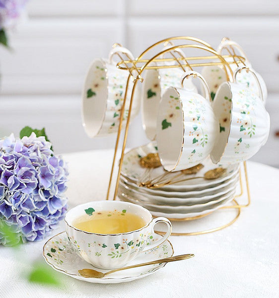 Unique Ceramic Coffee Cups, Creative Bone China Porcelain Tea Cup Set, Traditional English Tea Cups and Saucers, Afternoon British Tea Cups-artworkcanvas