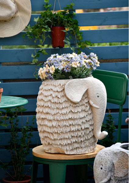 Unique Garden Flowerpot, Large Elephant Flowerpot, Resin Statue for Garden, Modern Animal Statue for Garden Ornaments, Villa Outdoor Decor Gardening Ideas-artworkcanvas