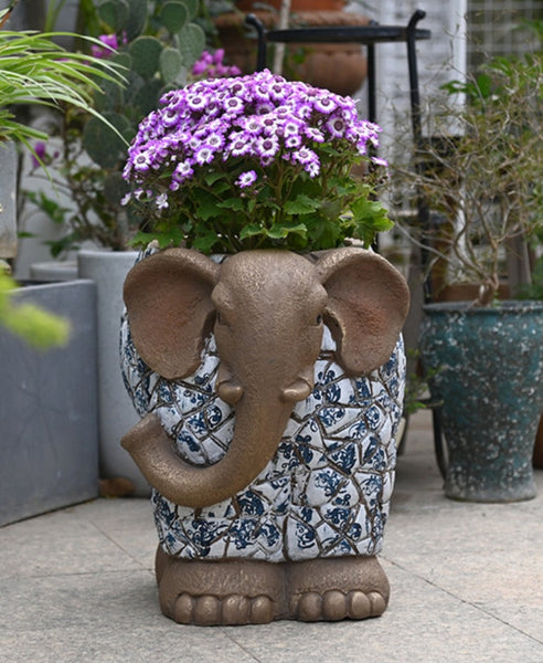 Large Garden Flower Pot, Elephant Flowerpot, Unique Garden Flowerpot, Resin Statue for Garden, Modern Animal Statue for Garden Ornaments, Villa Outdoor Decor Gardening Ideas-artworkcanvas