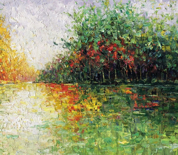 Forest Landscape Painting, Forest Tree Painting, Heavy Texture Painting, Palette Knife Paintings, Original Oil Painting-artworkcanvas