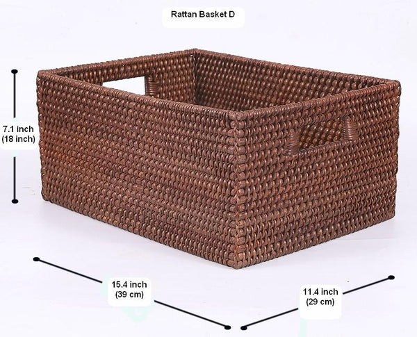 Large Brown Woven Rattan Storage Basket, Storage Baskets for Kitchen, Rectangular Storage Baskets, Storage Baskets for Clothes-artworkcanvas