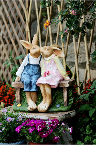 Large Bunny Rabbit Lovers Statue, Rabbit Kiss Statue for Wedding Gift, Garden Courtyard Ornaments, Villa Outdoor Decor Gardening Ideas-artworkcanvas