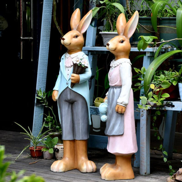 Extra Large Rabbit Couple Statue, Rabbit Statues, Animal Statue for Garden Ornament, Villa Courtyard Decor, Outdoor Decoration, Garden Ideas-artworkcanvas