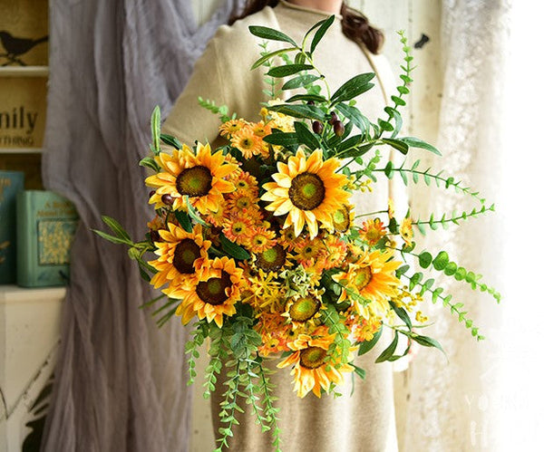 Large Bunch of Yellow Sunflowers, Unique Floral Arrangement for Home Decoration, Table Centerpiece, Real Touch Artificial Flowers for Living Room-artworkcanvas