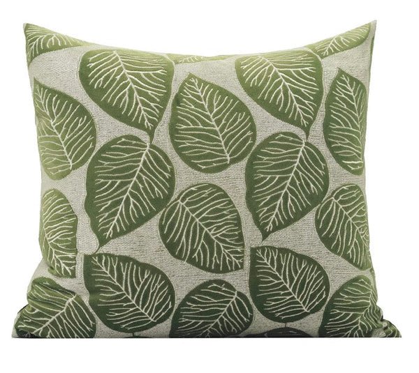 Contemporary Modern Sofa Pillows, Green Leaves Square Modern Throw Pillows for Couch, Simple Decorative Throw Pillows, Large Throw Pillow for Interior Design-artworkcanvas