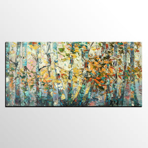 Canvas Art, Autumn Birch Tree Painting, Abstract Landscape Painting, Abstract Art Painting, Custom Canvas Painting-artworkcanvas