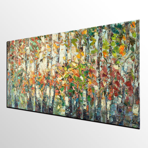 Landscape Painting, Autumn Birch Tree Painting, Custom Large Wall Art, Oil Painting, Canvas Painting-artworkcanvas