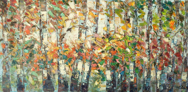 Landscape Painting, Autumn Birch Tree Painting, Custom Large Wall Art, Oil Painting, Canvas Painting-artworkcanvas