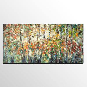 Landscape Painting, Autumn Birch Tree Painting, Custom Large Wall Art, Oil Painting, Canvas Painting-artworkcanvas
