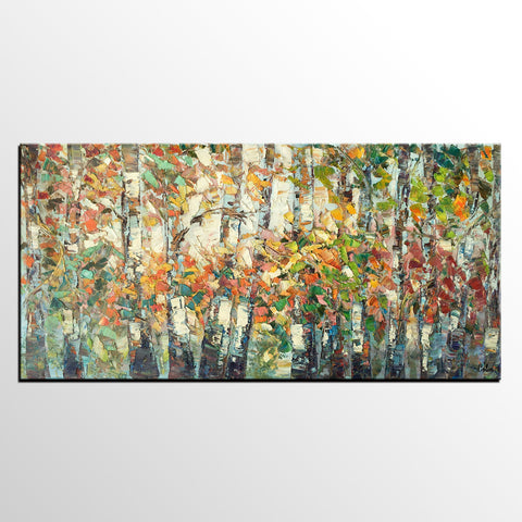 Landscape Painting, Autumn Birch Tree Painting, Custom Large Wall Art, Oil Painting, Canvas Painting-artworkcanvas