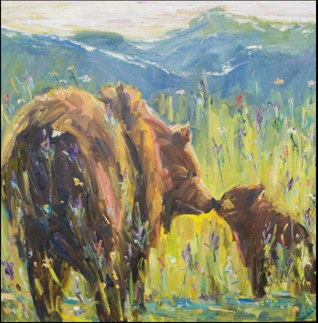 Custom Kissing Bear Painting for KAra Akers, 50x50 inch, Unframe and Roll in Tube for Shipping-artworkcanvas