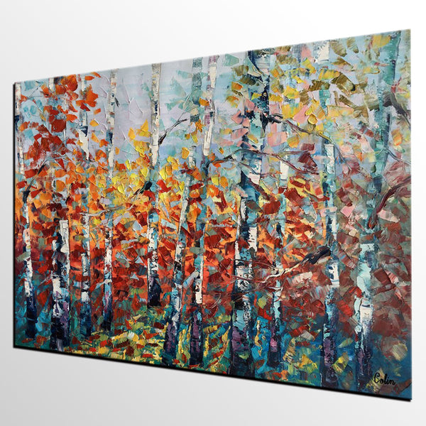 Large Art, Canvas Wall Art, Landscape Art, Birch Tree Artwork, Custom Canvas Painting-artworkcanvas