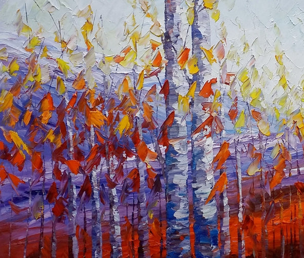 Large Canvas Art, Autumn Landscape Art, Birch Tree Artwork, Canvas Painting for Dining Room-artworkcanvas