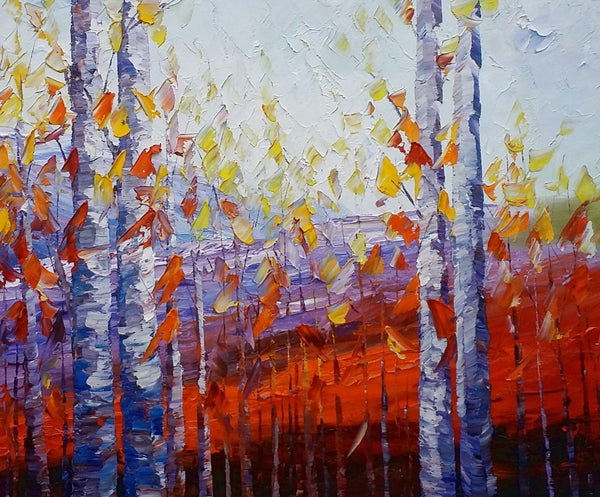 Large Canvas Art, Autumn Landscape Art, Birch Tree Artwork, Canvas Painting for Dining Room-artworkcanvas