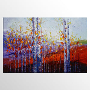 Large Canvas Art, Autumn Landscape Art, Birch Tree Artwork, Canvas Painting for Dining Room-artworkcanvas