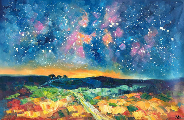 Starry Night Landscape Painting, Large Canvas Art Painting, Custom Large Oil Painting-artworkcanvas