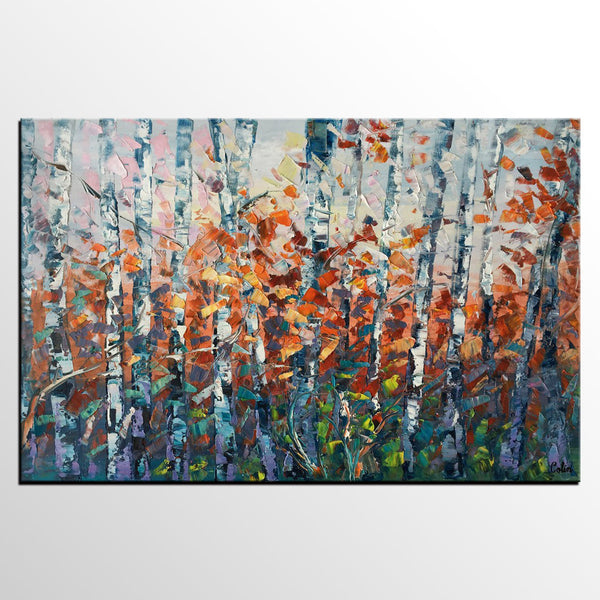 Canvas Art, Tree Landscape Art, Large Wall Art, Birch Tree Artwork, Custom Canvas Painting-artworkcanvas