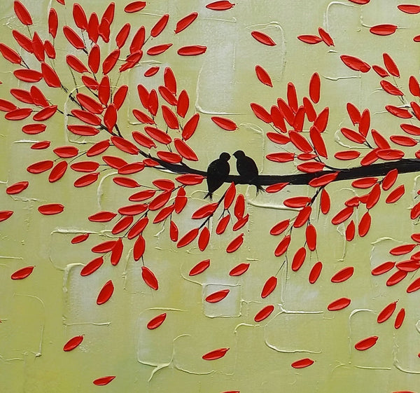 Singing Birds Painting, Love Birds Painting, Abstract Acrylic Painting, Wedding Gift, Bedroom Acrylic Paintings, Buy Paintings Online, C-artworkcanvas