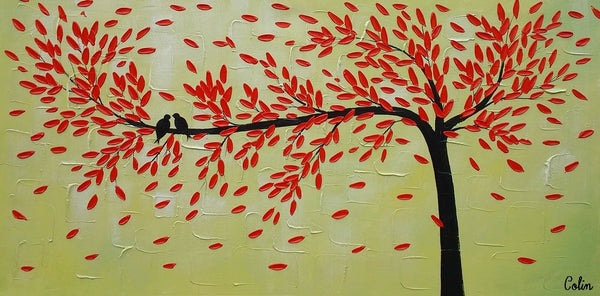 Singing Birds Painting, Love Birds Painting, Abstract Acrylic Painting, Wedding Gift, Bedroom Acrylic Paintings, Buy Paintings Online, C-artworkcanvas