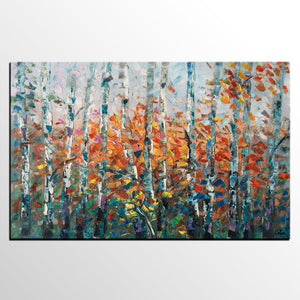 Tree Landscape Art, Large Wall Art, Birch Tree Painting, Custom Canvas Painting for Bedroom-artworkcanvas