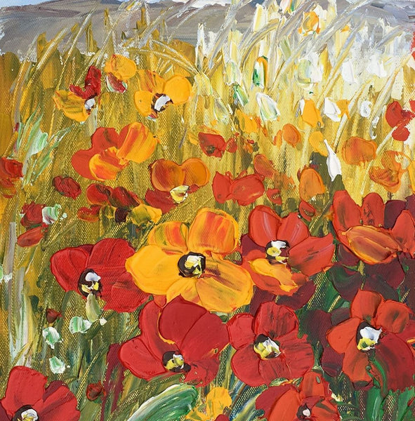 Heavy Texture Oil Painting, Red Poppy Field Painting, Small Painting, Abstract Painting-artworkcanvas