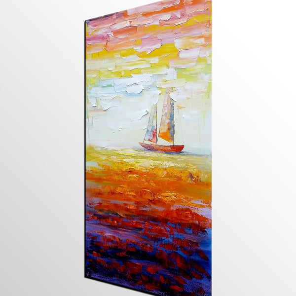 Sailing Boat at Sea, Heavy Texture Art, Original Painting, Custom Extra Large Painting-artworkcanvas