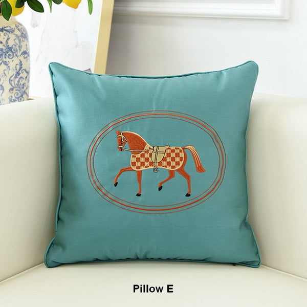 Modern Decorative Throw Pillows, Horse Decorative Throw Pillows for Couch, Embroider Horse Pillow Covers, Modern Sofa Decorative Pillows-artworkcanvas