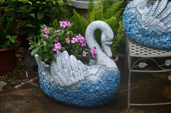 Large Swan Statue for Garden, Swan Flower Pot, Animal Statue for Garden Courtyard Ornament, Villa Outdoor Decor Gardening Ideas-artworkcanvas