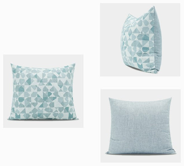 Modern Sofa Pillows, Geometric Blue Decorative Throw Pillows, Contemporary Square Modern Throw Pillows for Couch, Abstract Throw Pillow for Interior Design-artworkcanvas