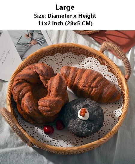 Rattan Storage Basket with Handle, Small Storage Baskets, Round Straoge Basket, Woven Storage Baskets for Kitchen-artworkcanvas