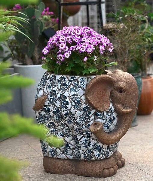 Unique Garden Flowerpot, Large Elephant Flowerpot, Resin Statue for Garden, Modern Animal Statue for Garden Ornaments, Villa Outdoor Decor Gardening Ideas-artworkcanvas