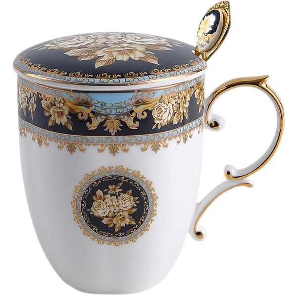 Beautiful British Ceramic Mugs, Large Capacity Ceramic Mugs for Office, Large Royal Bone China Porcelain Mug, Elegant Ceramic Coffee Mug-artworkcanvas