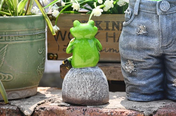 Frog Drinking Coffee Statue for Garden, Animal Statue for Garden Courtyard Ornament, Villa Outdoor Decor Gardening Ideas-artworkcanvas