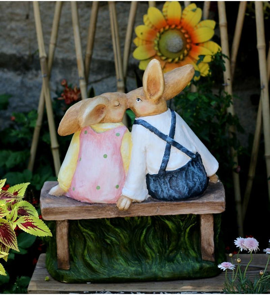 Large Bunny Rabbit Lovers Statue, Rabbit Kiss Statue for Wedding Gift, Garden Courtyard Ornaments, Villa Outdoor Decor Gardening Ideas-artworkcanvas
