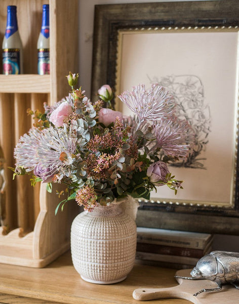 Modern Artificial Flowers for Home Decoration, Rose Flowers, Eucalyptus Globulus, Holly Leaf, Bedroom Flower Arrangement Ideas, Spring Flower Arrangement for Living Room-artworkcanvas
