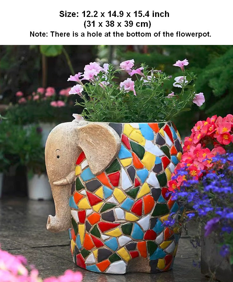Unique Animal Statue for Garden Ornaments, Large Elephant Flowerpot, Modern Animal Flower Pot, Resin Statue for Garden, Villa Outdoor Decor Gardening Ideas-artworkcanvas