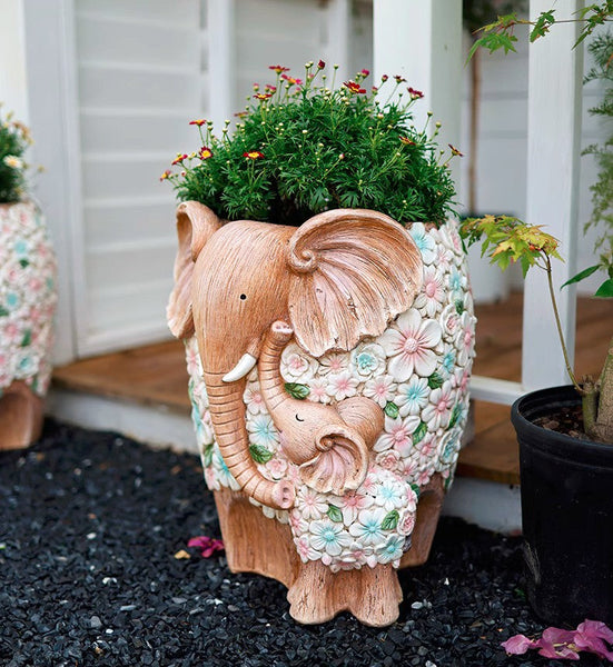 Unique Animal Statue for Garden Ornaments, Beautiful Elephant Flowerpot, Modern Garden Flower Pot, Resin Statue for Garden, Villa Outdoor Decor Gardening Ideas-artworkcanvas