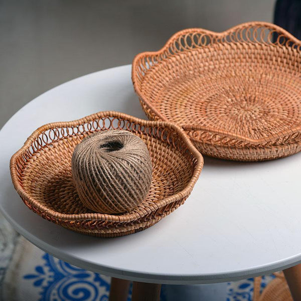 Woven Rattan Basket, Fruit Storage Basket, Woven Round Storage Basket, Storage Baskets for Kitchen-artworkcanvas