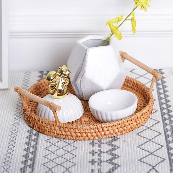 Small Rattan Storage Basket, Fruit Basket, Round Storage Basket with Handle, Kitchen Storage Baskets, Woven Storage Baskets-artworkcanvas