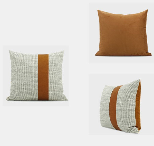 Modern Sofa Pillows for Interior Design, Gray Orange Modern Decorative Throw Pillows, Contemporary Square Modern Throw Pillows for Couch-artworkcanvas
