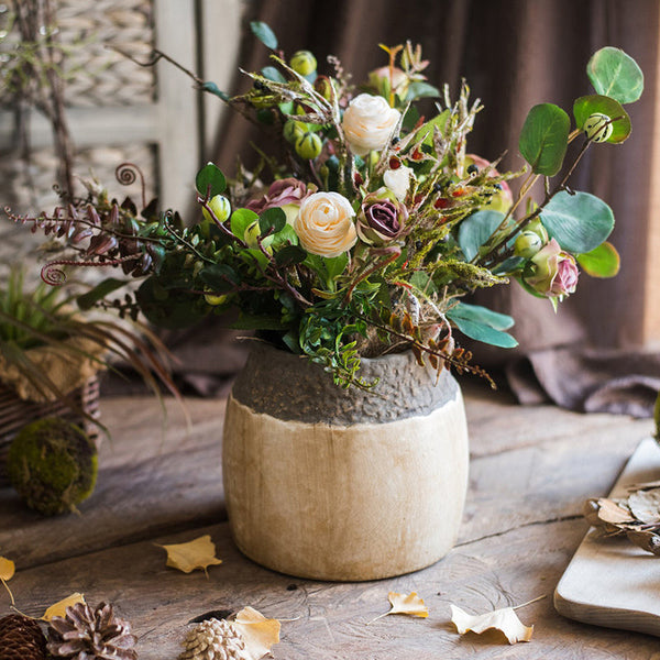 Eucalyptus leaves, Rose, Ranunculus Asiaticus Flowers, Beautiful Modern Flower Arrangement for Living Room, Ctreative Artificial Floral for Home Decoration-artworkcanvas