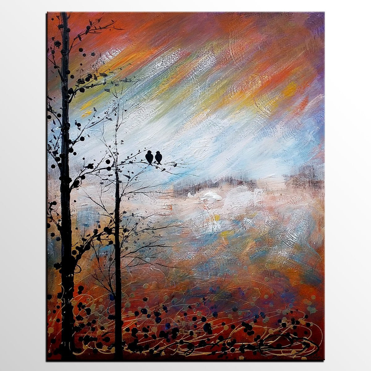 Love Birds Painting, Simple Abstract Painting, Landscape Acrylic Painting, Acrylic Canvas Painting, Bedroom Wall Art Paintings, C-artworkcanvas