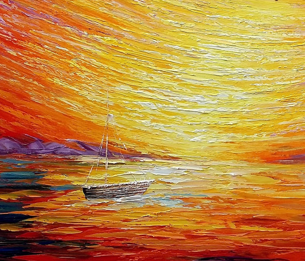 Sail Boat at Sea, Sunrise Painting, Oil Painting, Wall Art, Canvas Painting, Impasto Art-artworkcanvas